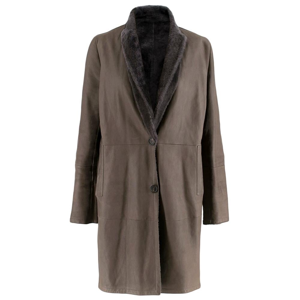 Brunello Cucinelli Grey Reversible Sheepskin & Silk Coat 42 S