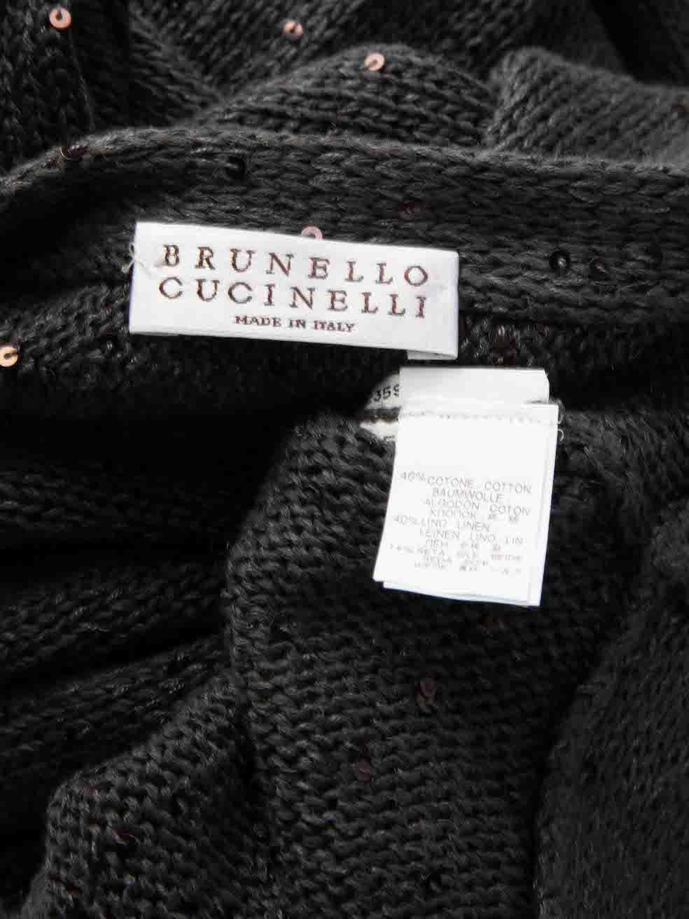 Brunello Cucinelli - Haut court en tricot gris à sequins, taille S en vente 1