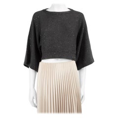 Brunello Cucinelli Grey Sequinned Crop Knit Top Size S