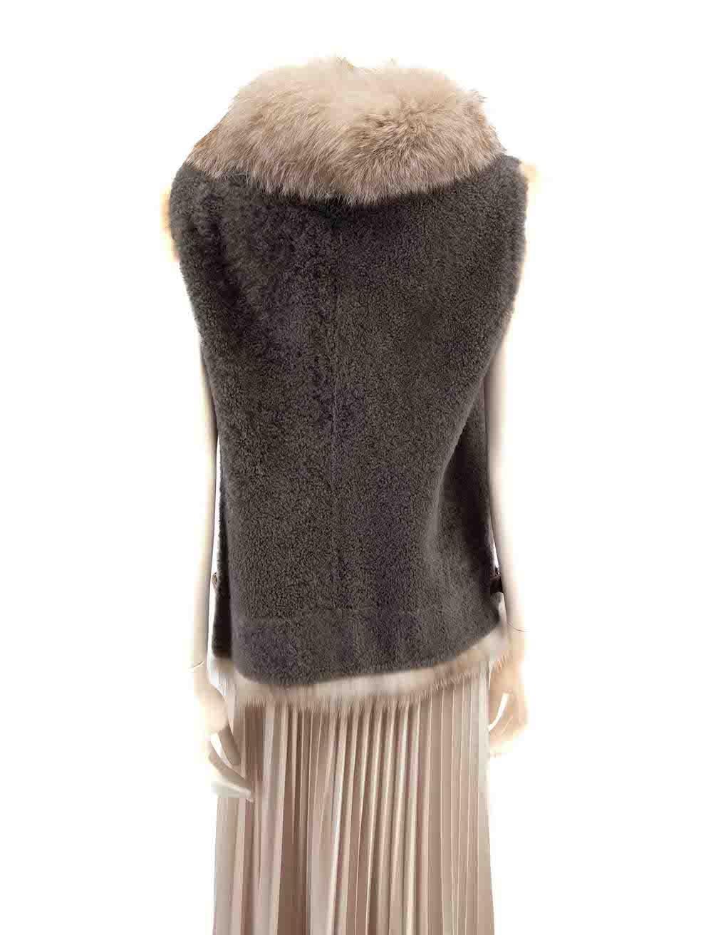 Gray Brunello Cucinelli Grey Shearling Fur Trim Gilet Size L