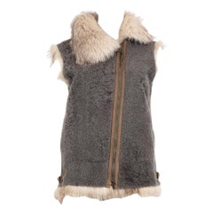 Brunello Cucinelli Grey Shearling Fur Trim Gilet Size L