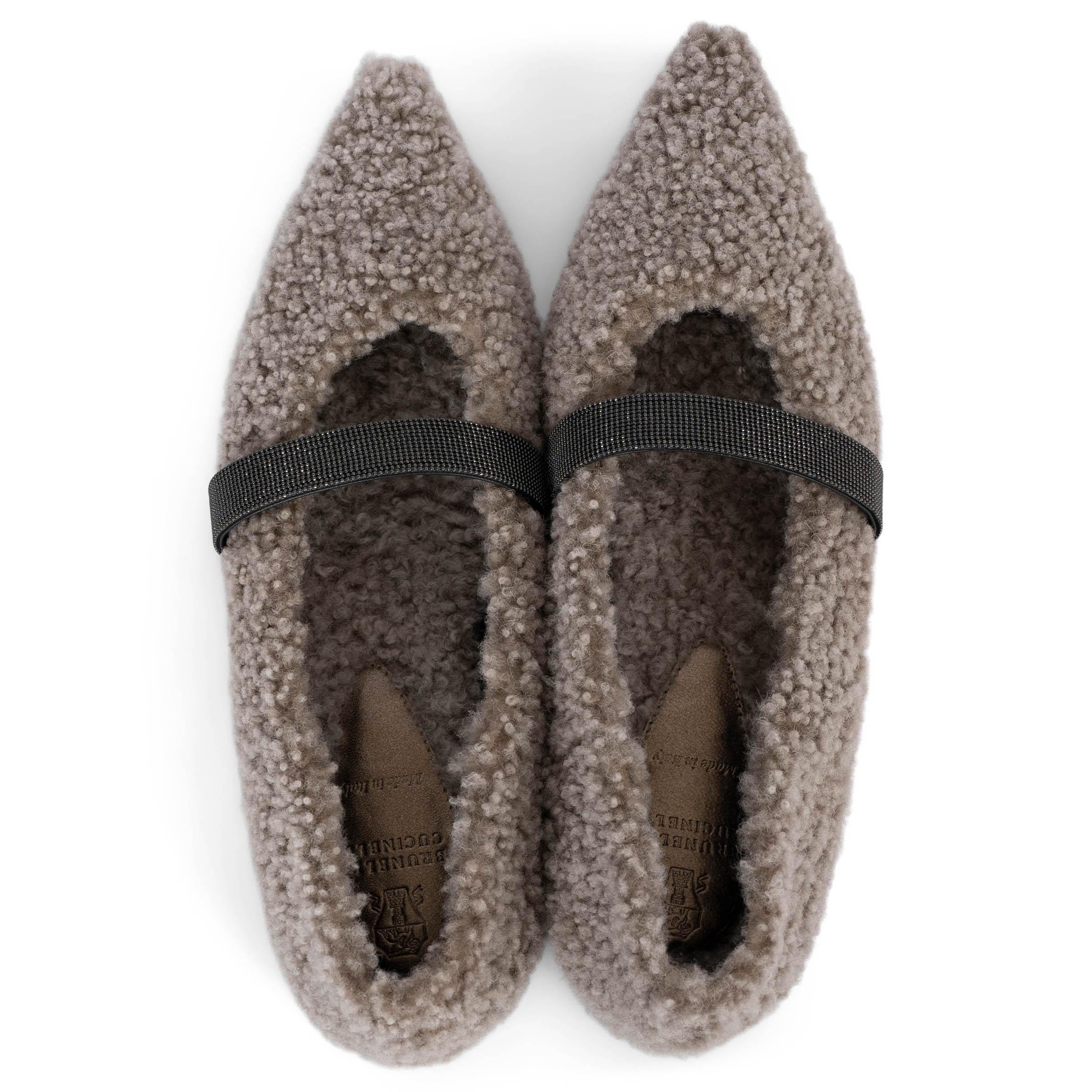 Donna Brunello Cucinelli grigio SHEARLING MONILI Ballerine 38 in vendita