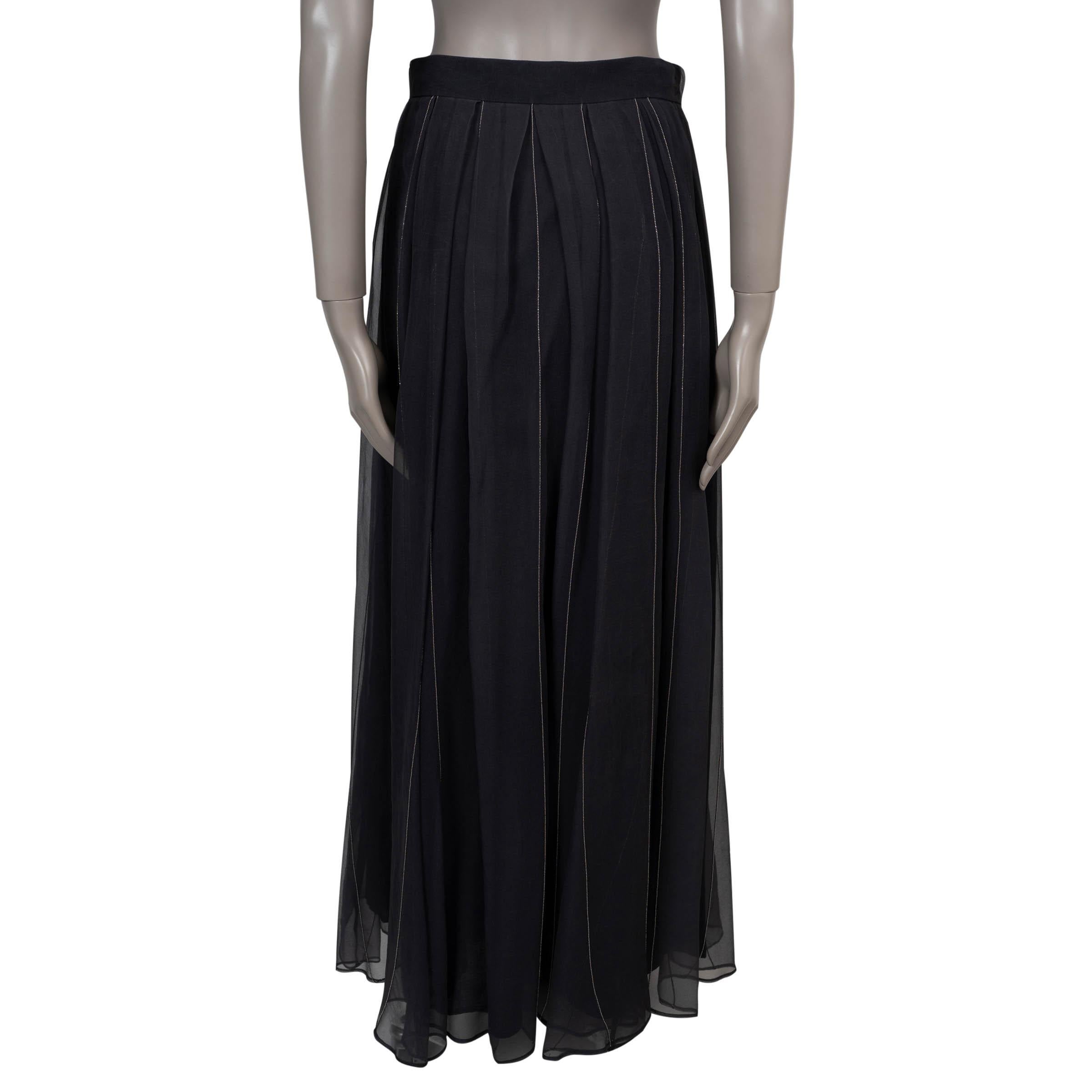 Nero Brunello Cucinelli gonna in seta grigia 2016 MONILI TRIM PLEATED MAXI 40 S in vendita