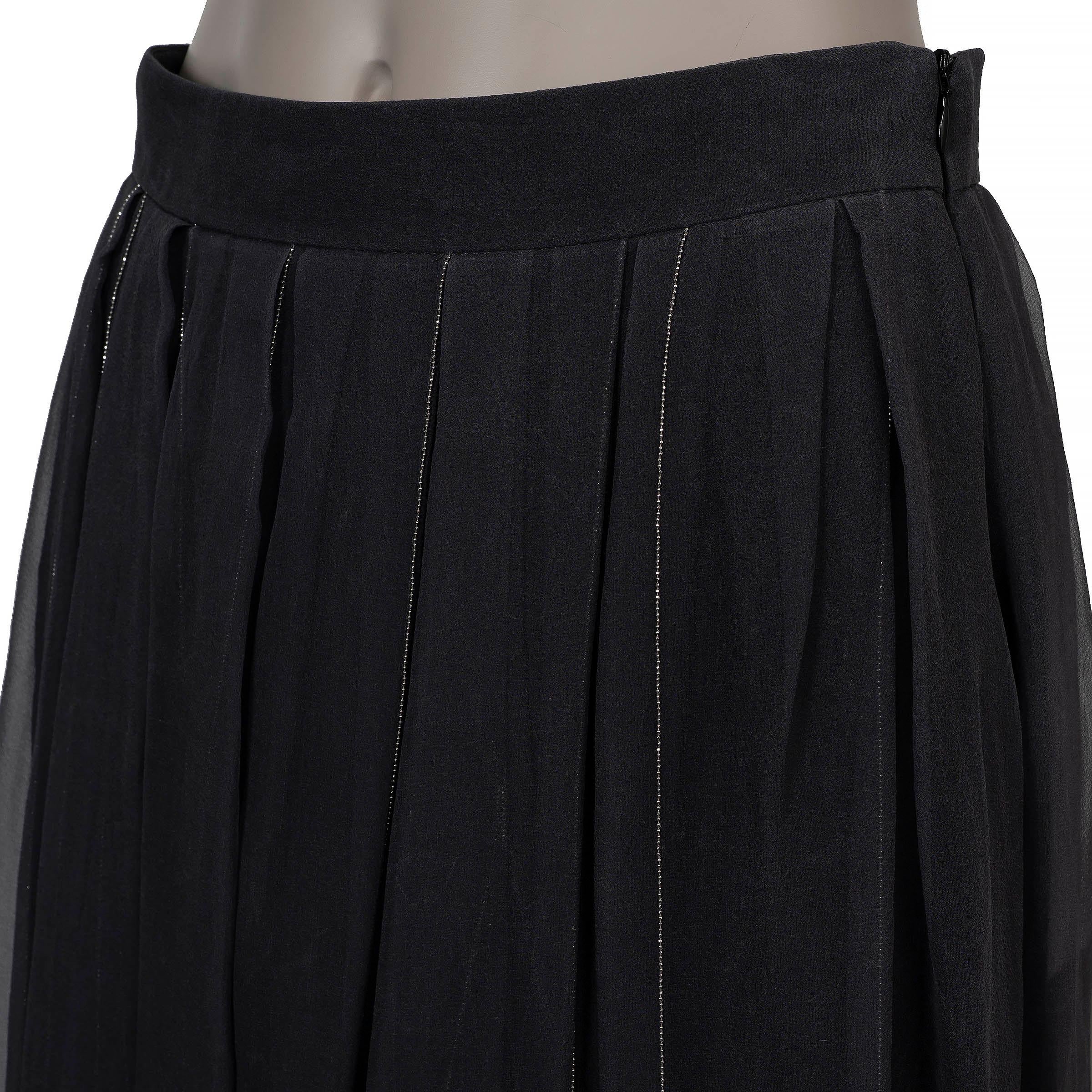 Brunello Cucinelli gonna in seta grigia 2016 MONILI TRIM PLEATED MAXI 40 S In condizioni ottime in vendita a Zürich, CH