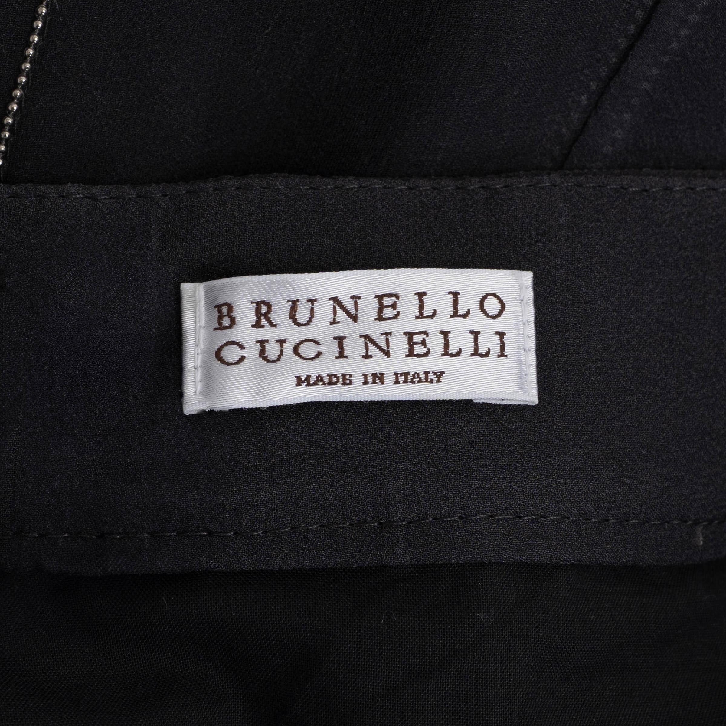 Donna Brunello Cucinelli gonna in seta grigia 2016 MONILI TRIM PLEATED MAXI 40 S in vendita