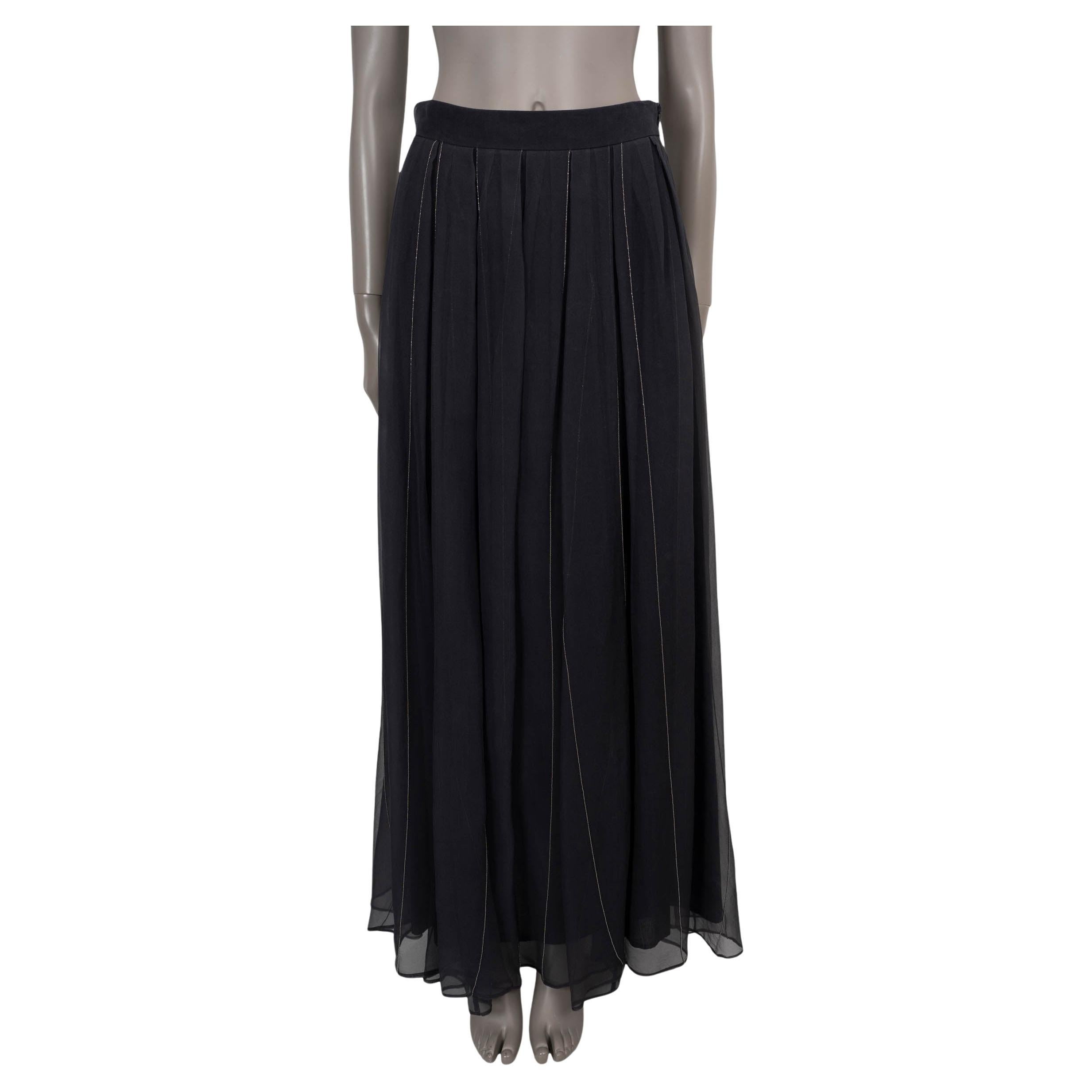 BRUNELLO CUCINELLI grey silk 2016 MONILI TRIM PLEATED MAXI Skirt 40 S