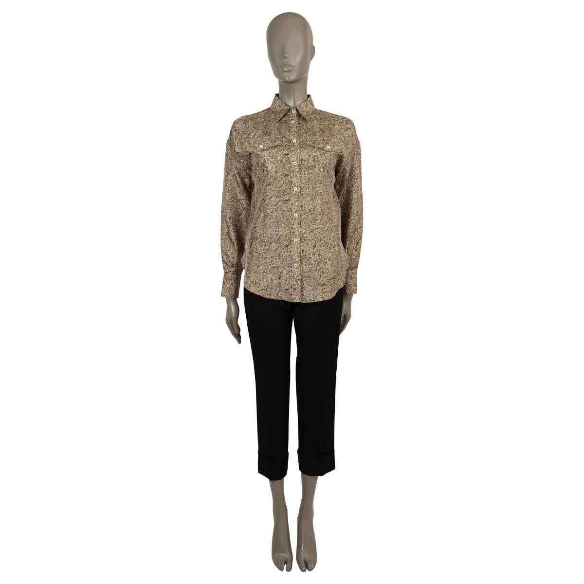 Women's BRUNELLO CUCINELLI grey silk 2021 PAISLEY Button-Up Shirt XS For Sale