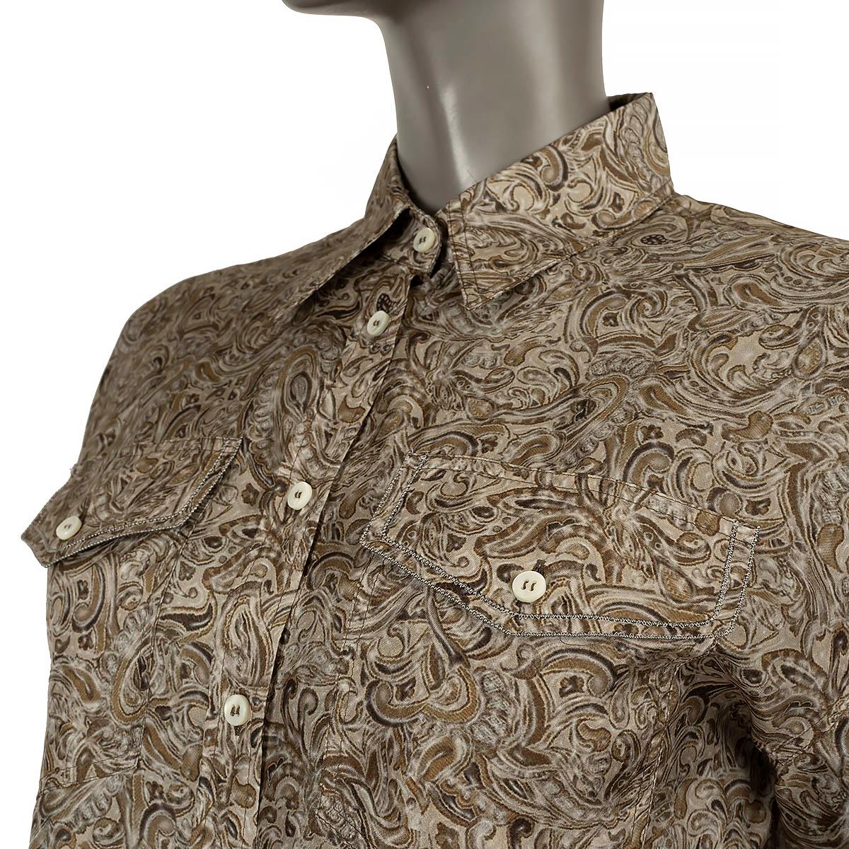 BRUNELLO CUCINELLI grey silk 2021 PAISLEY Button-Up Shirt XS For Sale 1