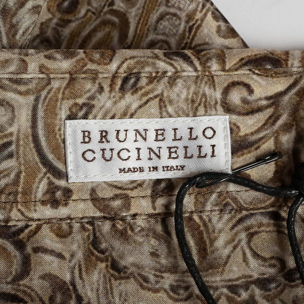 BRUNELLO CUCINELLI grey silk 2021 PAISLEY Button-Up Shirt XS For Sale 2