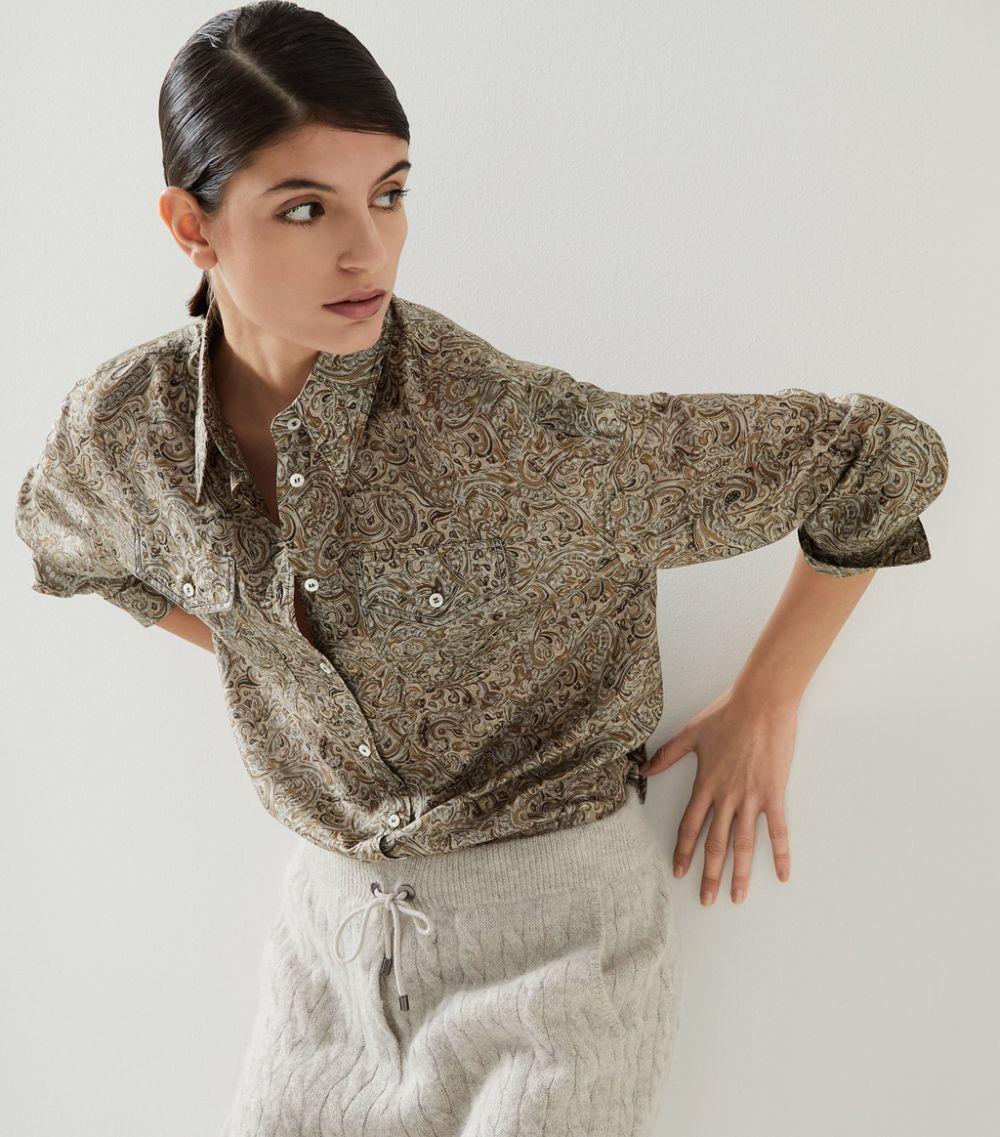 BRUNELLO CUCINELLI grey silk 2021 PAISLEY Button-Up Shirt XS For Sale 3
