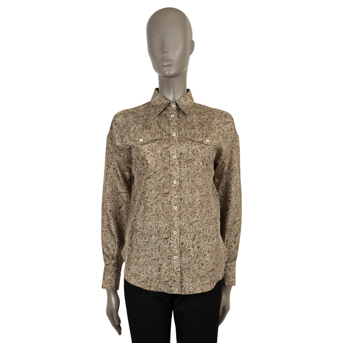 BRUNELLO CUCINELLI grey silk 2021 PAISLEY Button-Up Shirt XS For Sale