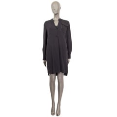 BRUNELLO CUCINELLI grey silk Long Sleeve Shirt Dress S