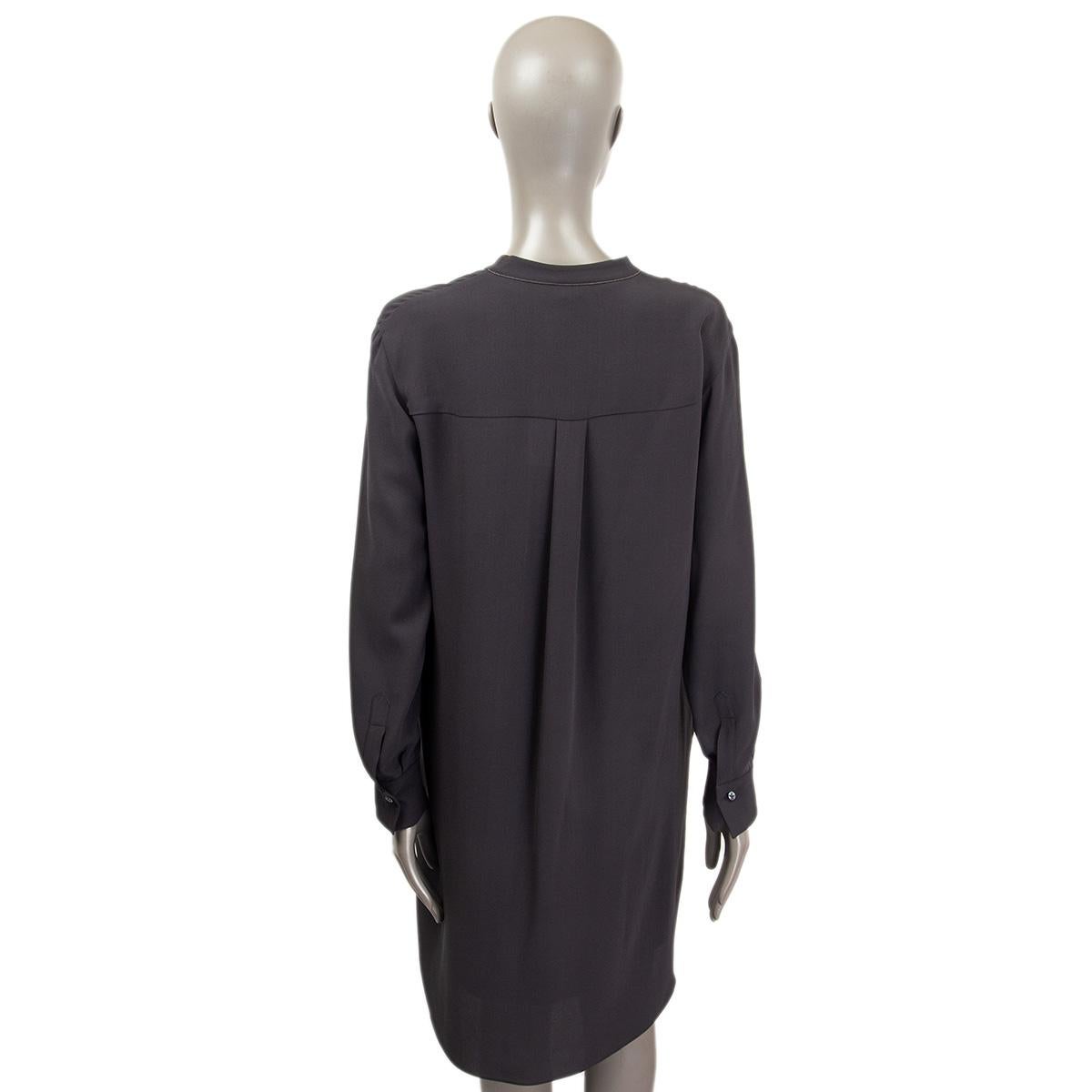 Black BRUNELLO CUCINELLI grey silk Long Sleeve Shirt Dress S For Sale