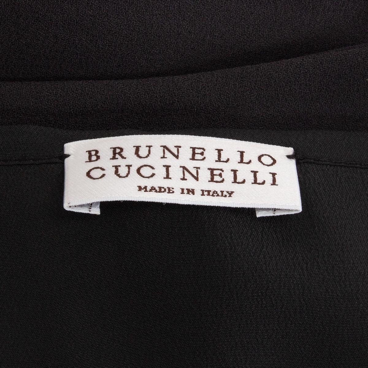 BRUNELLO CUCINELLI grey silk Long Sleeve Shirt Dress S In New Condition For Sale In Zürich, CH