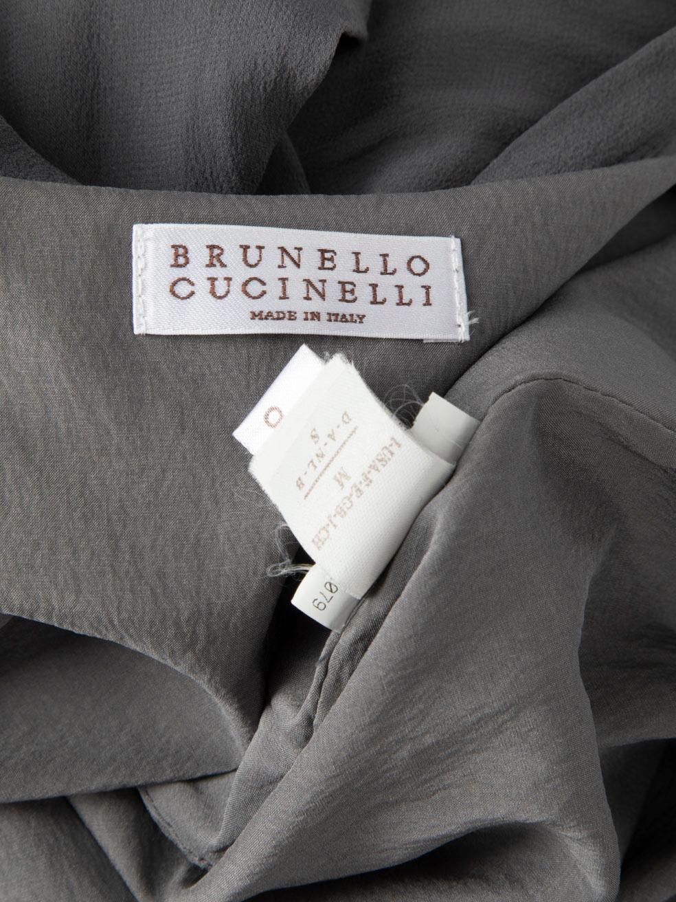 Brunello Cucinelli Robe longue sans manches en soie grise Taille M 2