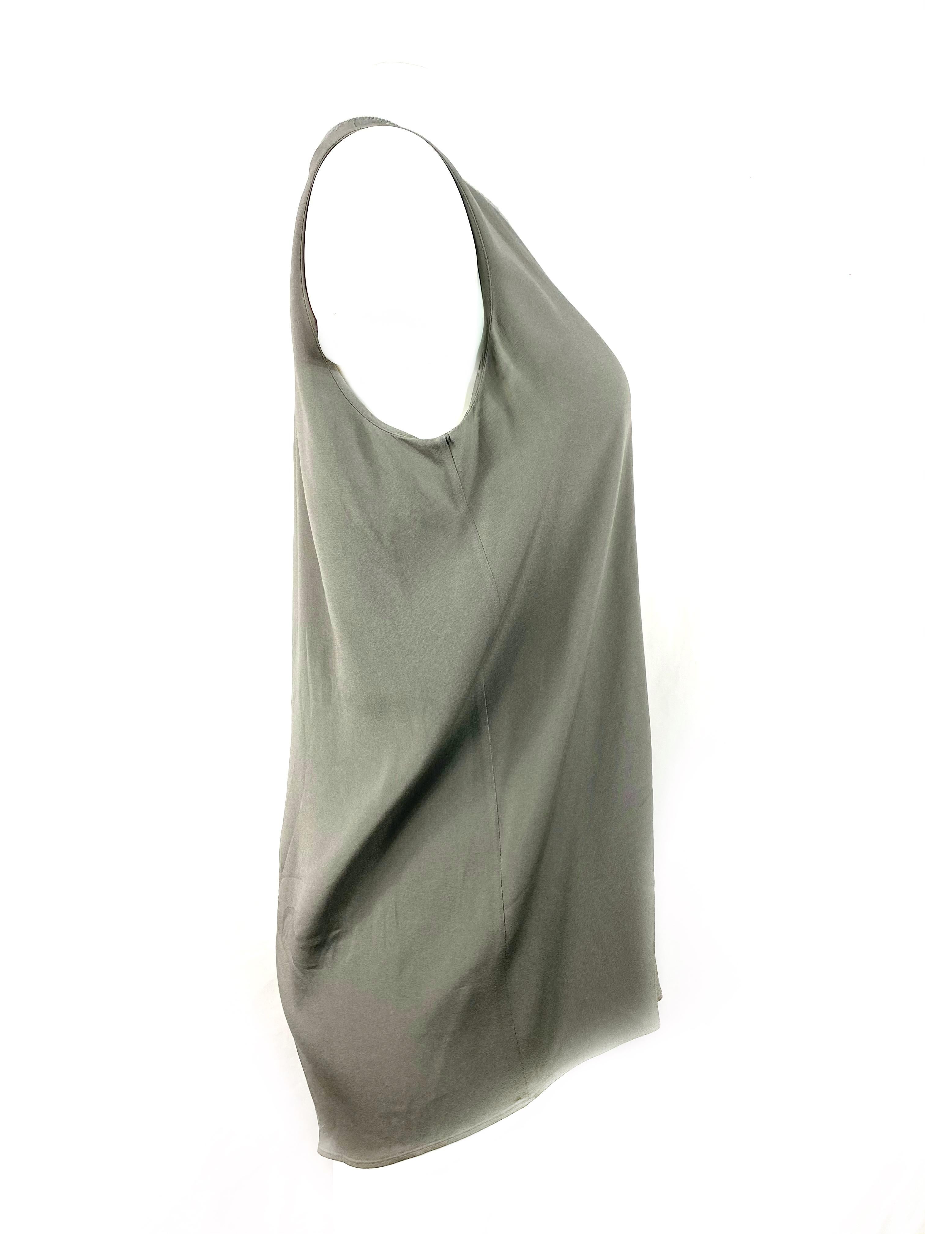 Women's Brunello Cucinelli Grey Silk Sleeveless Blouse Top Size XL For Sale