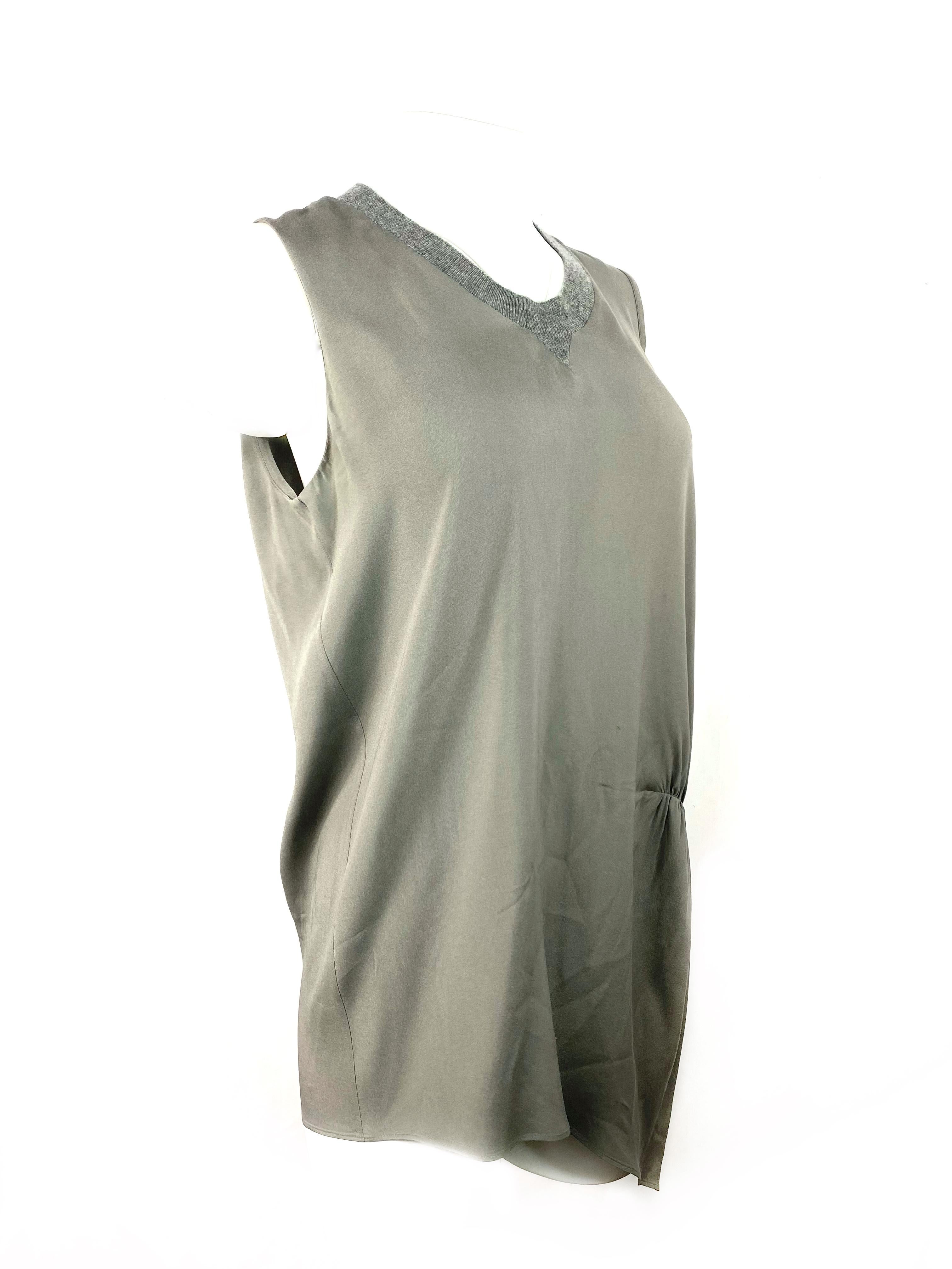 Brunello Cucinelli Grey Silk Sleeveless Blouse Top Size XL For Sale 1