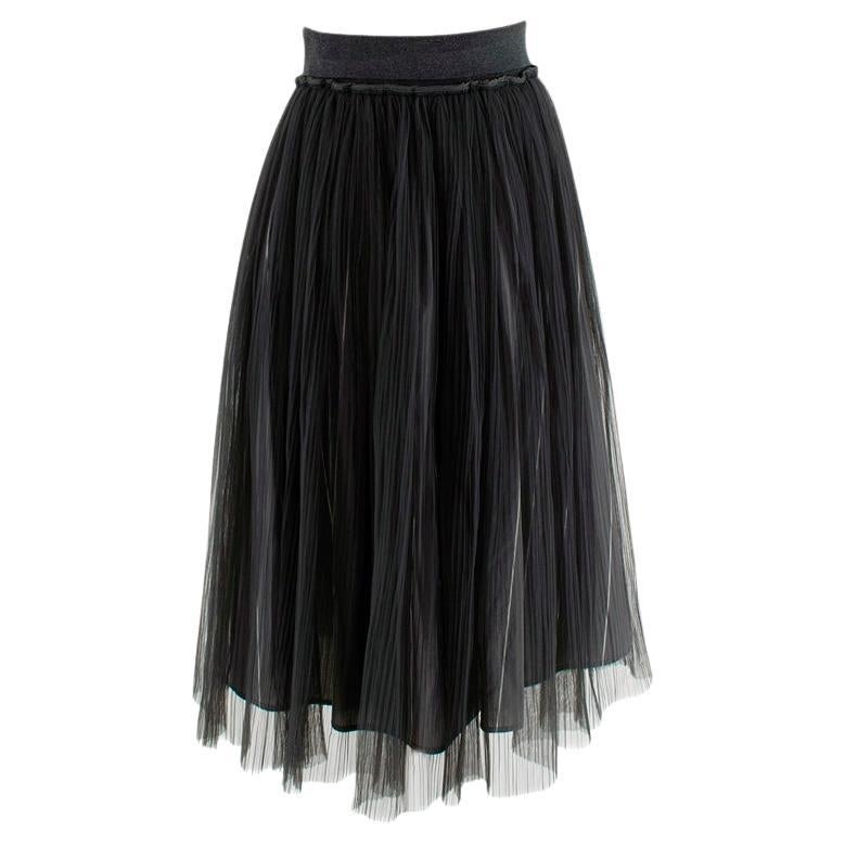Brunello Cucinelli Grey Striped Tulle Mid-Length Skirt For Sale