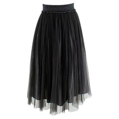 Brunello Cucinelli Grey Striped Tulle Mid-Length Skirt
