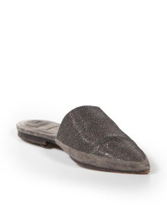 Brunello Cucinelli Grey Suede Beaded Point Mules Size IT 36