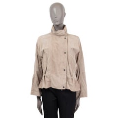 BRUNELLO CUCINELLI taupe suede HIGH NECK HOODED Jacket 38 XS