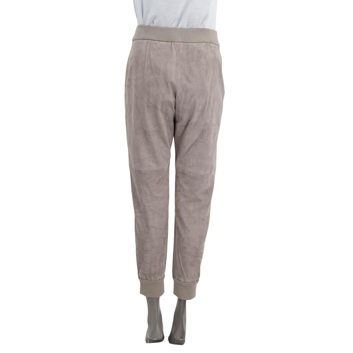 Gray BRUNELLO CUCINELLI grey suede JOGGING Pants 40 S For Sale