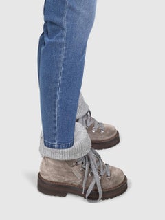 Brunello Cucinelli Grey Suede Knit Trim Boots Size IT 36