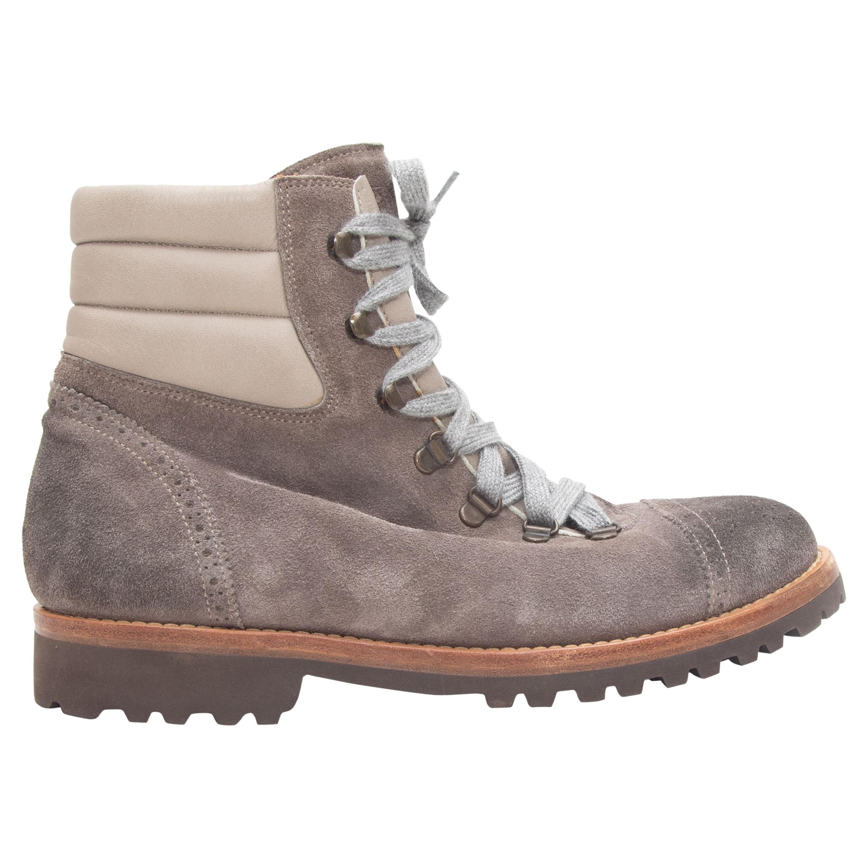 Brunello Cucinelli Grey Suede Lace-Up Boots