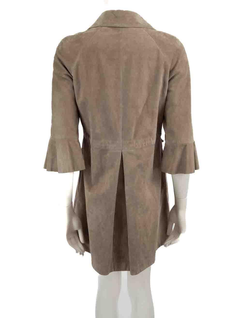 Brunello Cucinelli Grey Suede Mid-Length Coat Size M In Excellent Condition For Sale In London, GB
