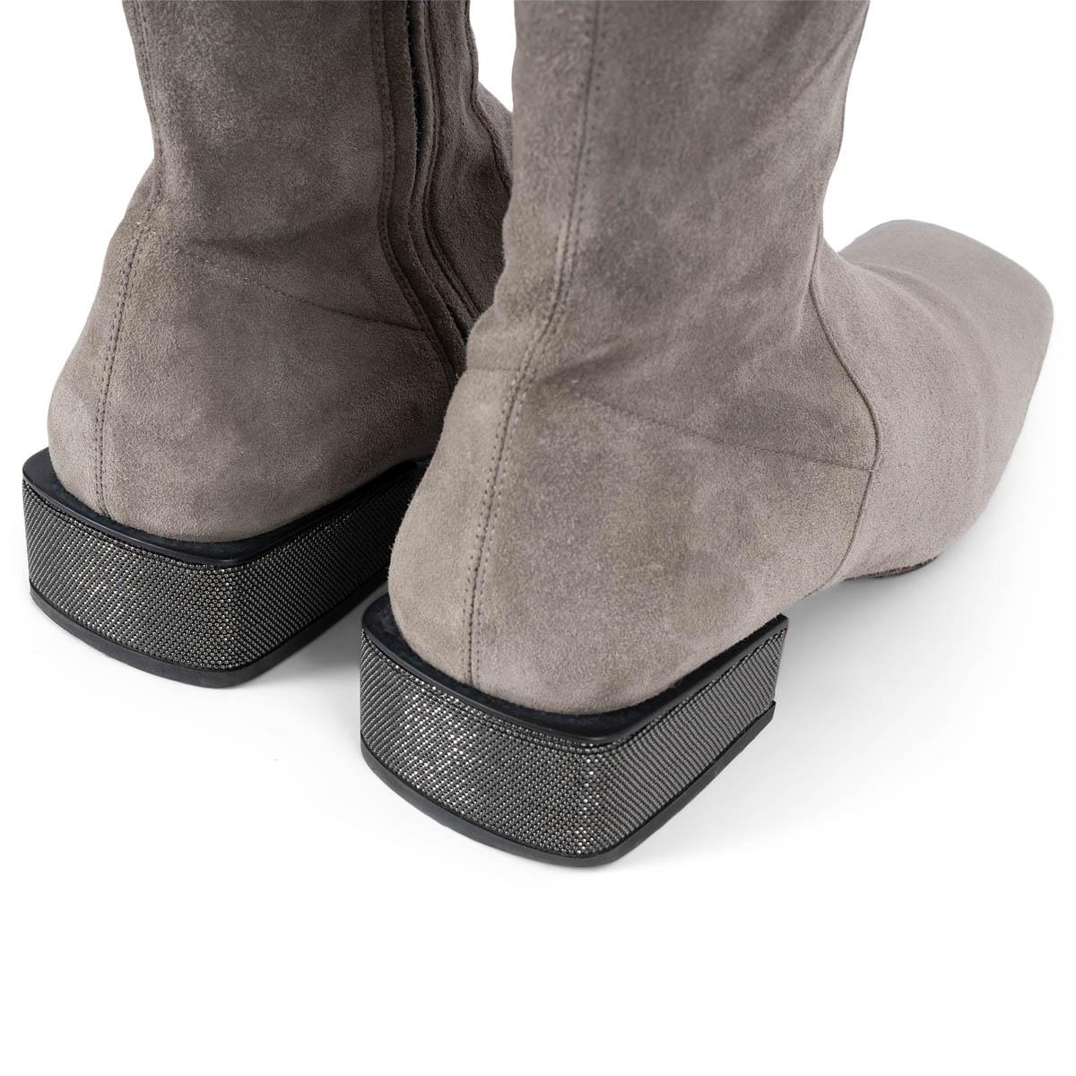 BRUNELLO CUCINELLI grey suede MONILI BLOCK HEEL OVER KNEE Boots Shoes 39 For Sale 2