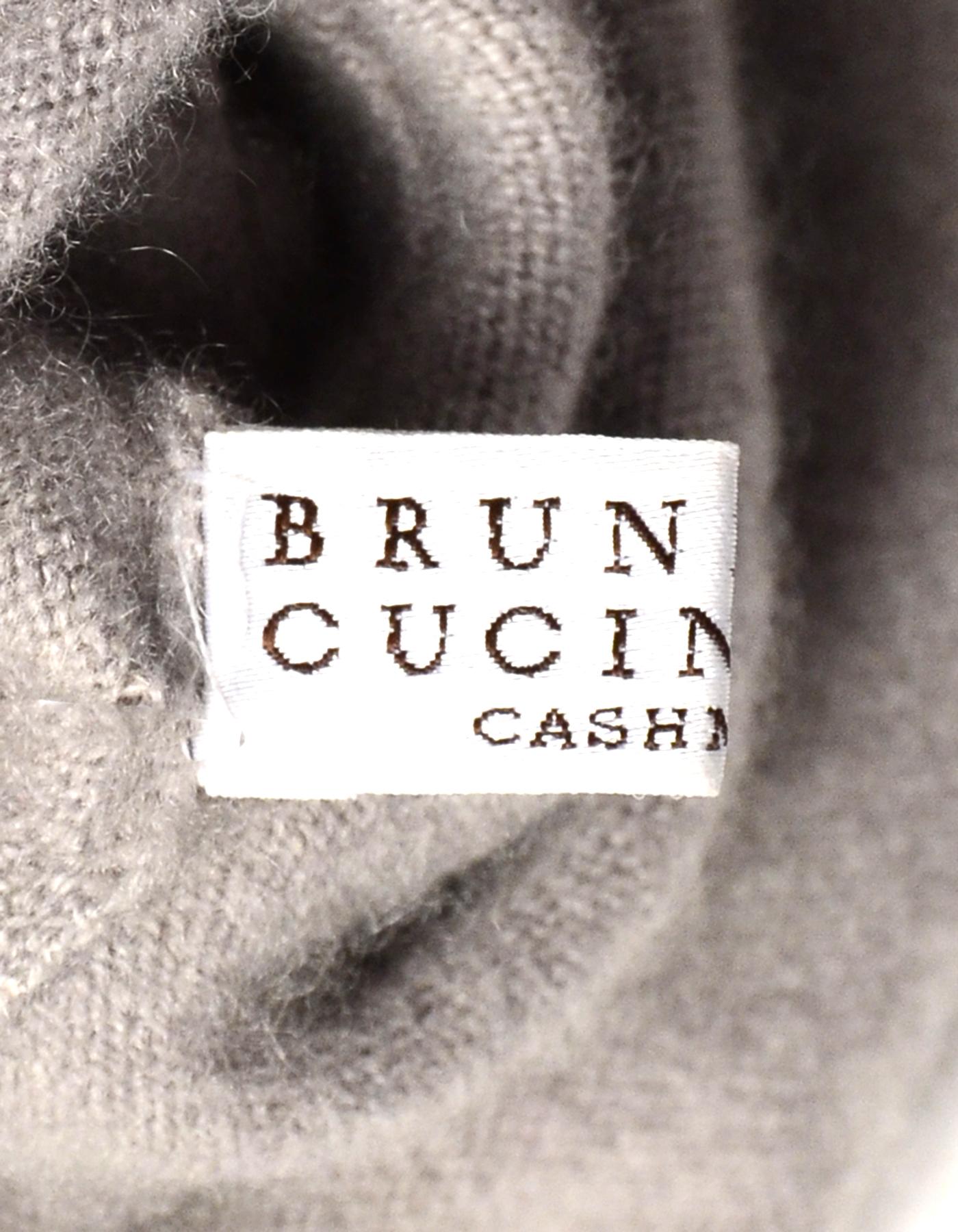 Beige Brunello Cucinelli Grey/Tan Cashmere Short Sleeve Turtleneck Sweater Sz XS