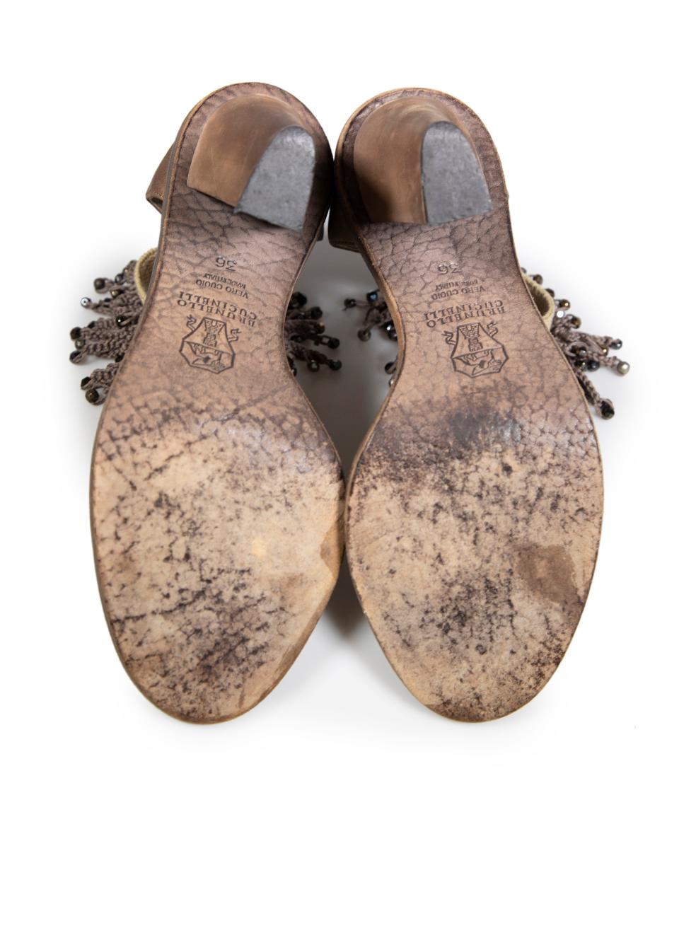 Women's Brunello Cucinelli Grey Tasselled Sandals Size IT 36 For Sale