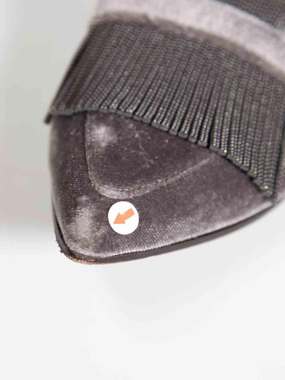 Brunello Cucinelli Grey Velvet Beaded Tassel Accent Loafers Size IT 36 For Sale 1