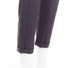 BRUNELLO CUCINELLI grey virgin wool blend pinstripe cuffed crop trousers IT38 XS