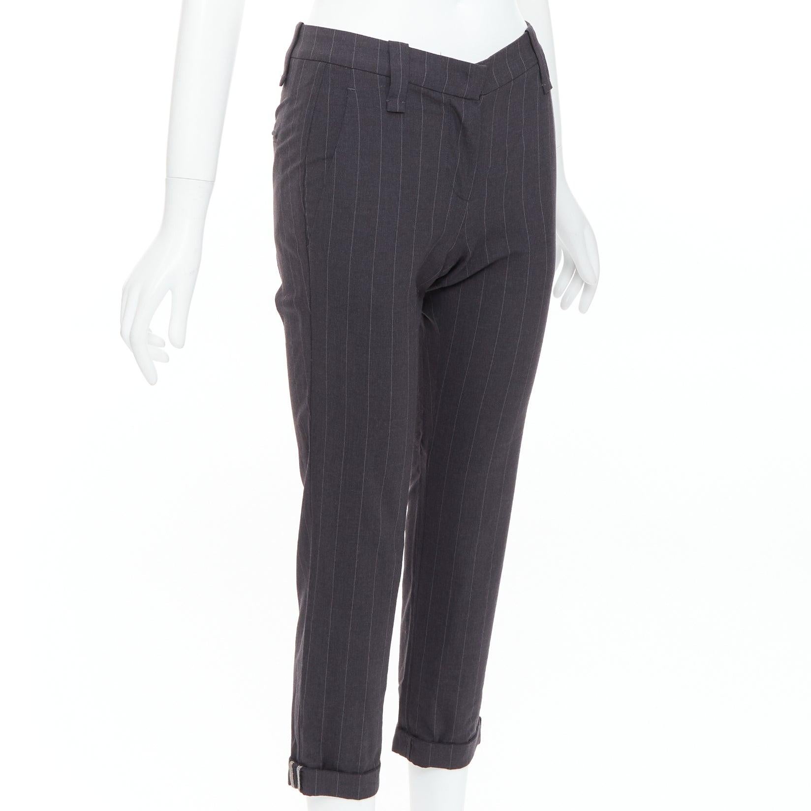 BRUNELLO CUCINELLI Graue Hose aus Schurwollmischung mit Nadelstreifen und Kapuze IT38 XS (Schwarz) im Angebot