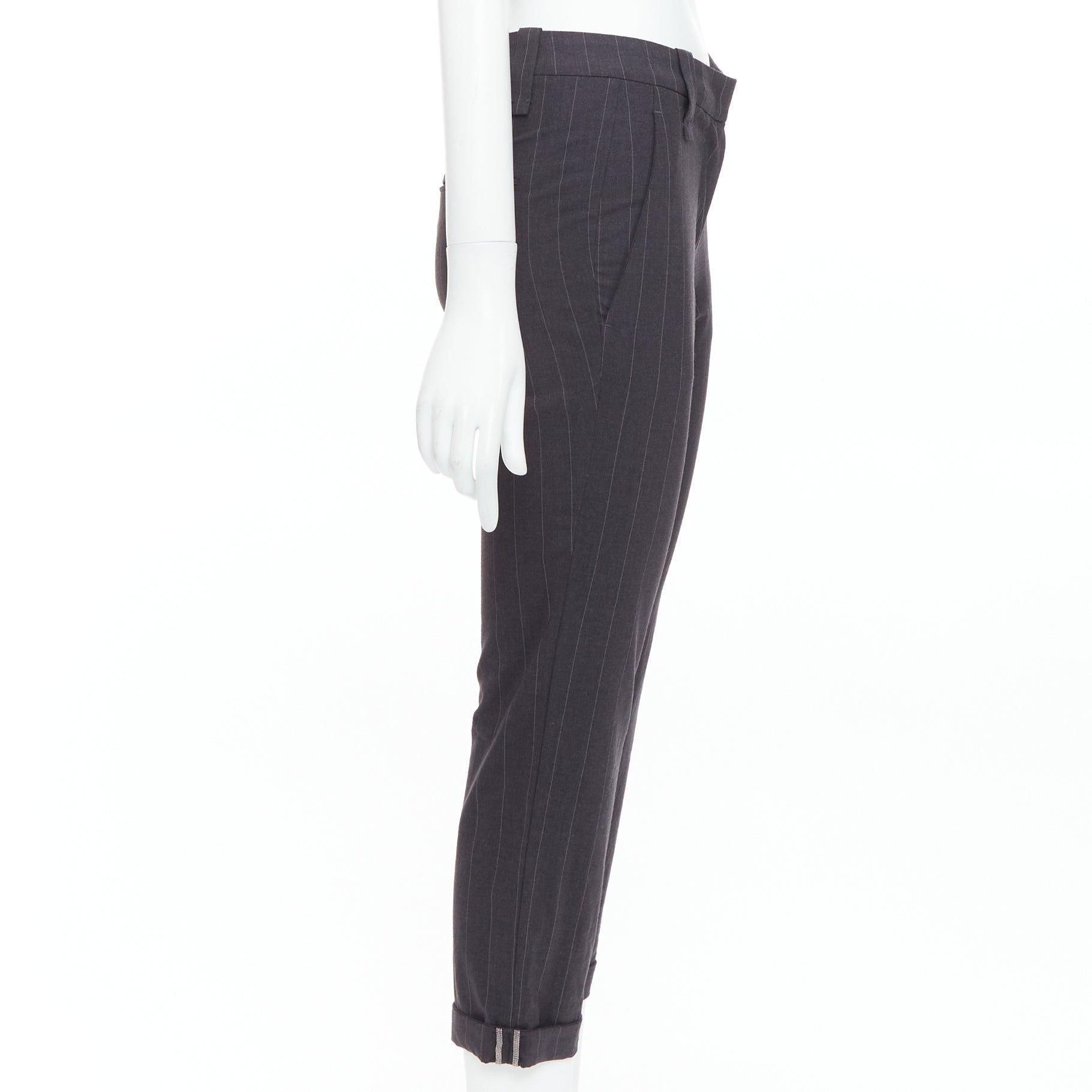 BRUNELLO CUCINELLI Graue Hose aus Schurwollmischung mit Nadelstreifen und Kapuze IT38 XS im Zustand „Hervorragend“ im Angebot in Hong Kong, NT