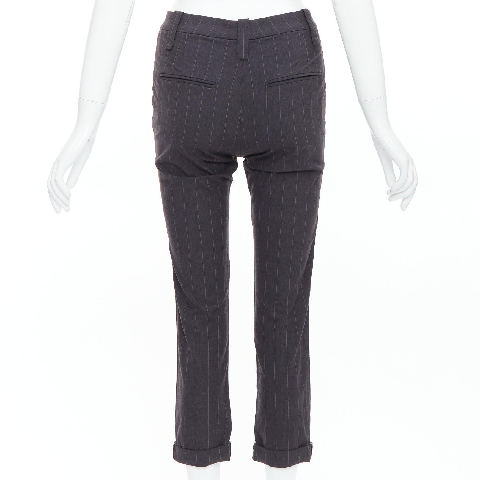 BRUNELLO CUCINELLI Graue Hose aus Schurwollmischung mit Nadelstreifen und Kapuze IT38 XS Damen im Angebot