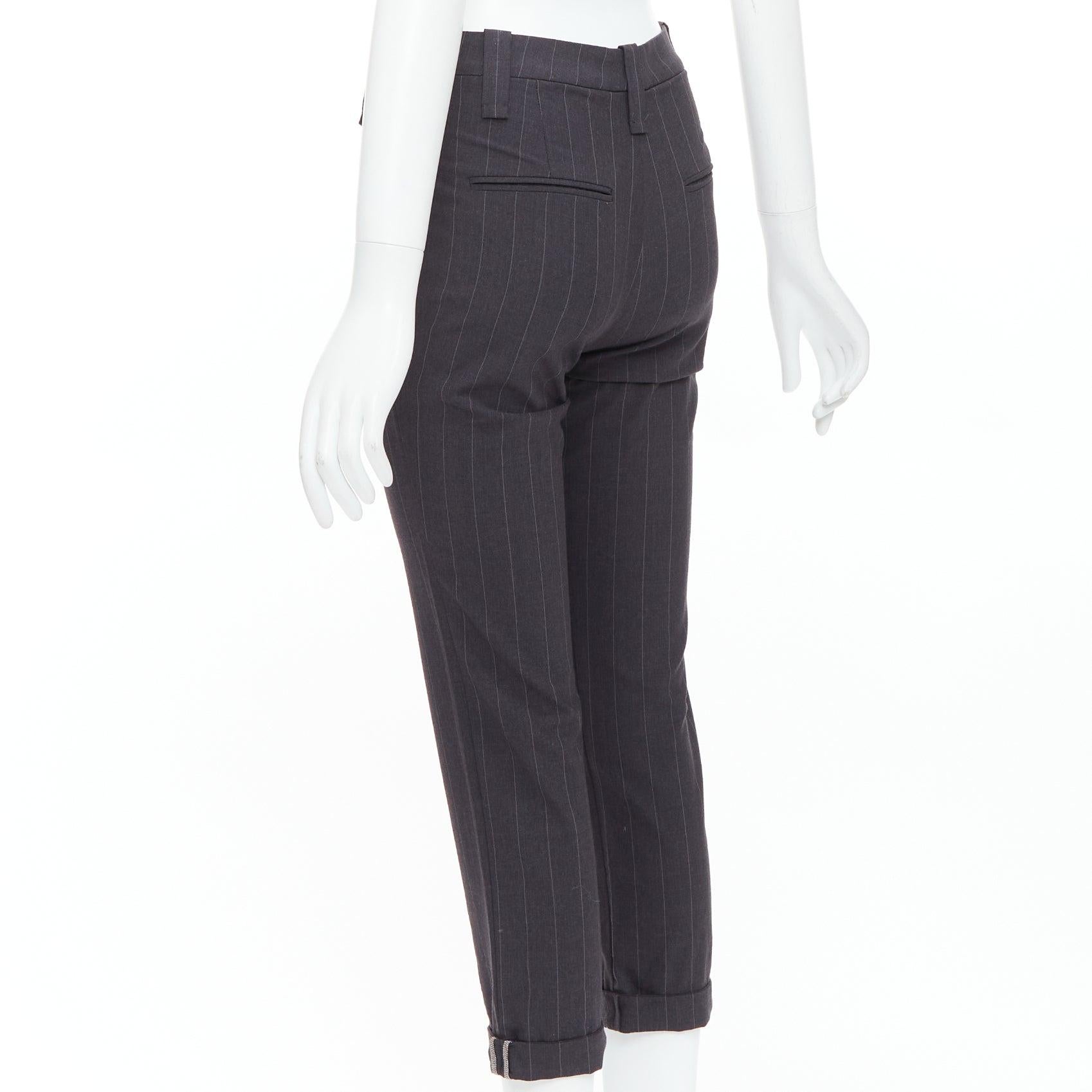 BRUNELLO CUCINELLI Graue Hose aus Schurwollmischung mit Nadelstreifen und Kapuze IT38 XS im Angebot 1