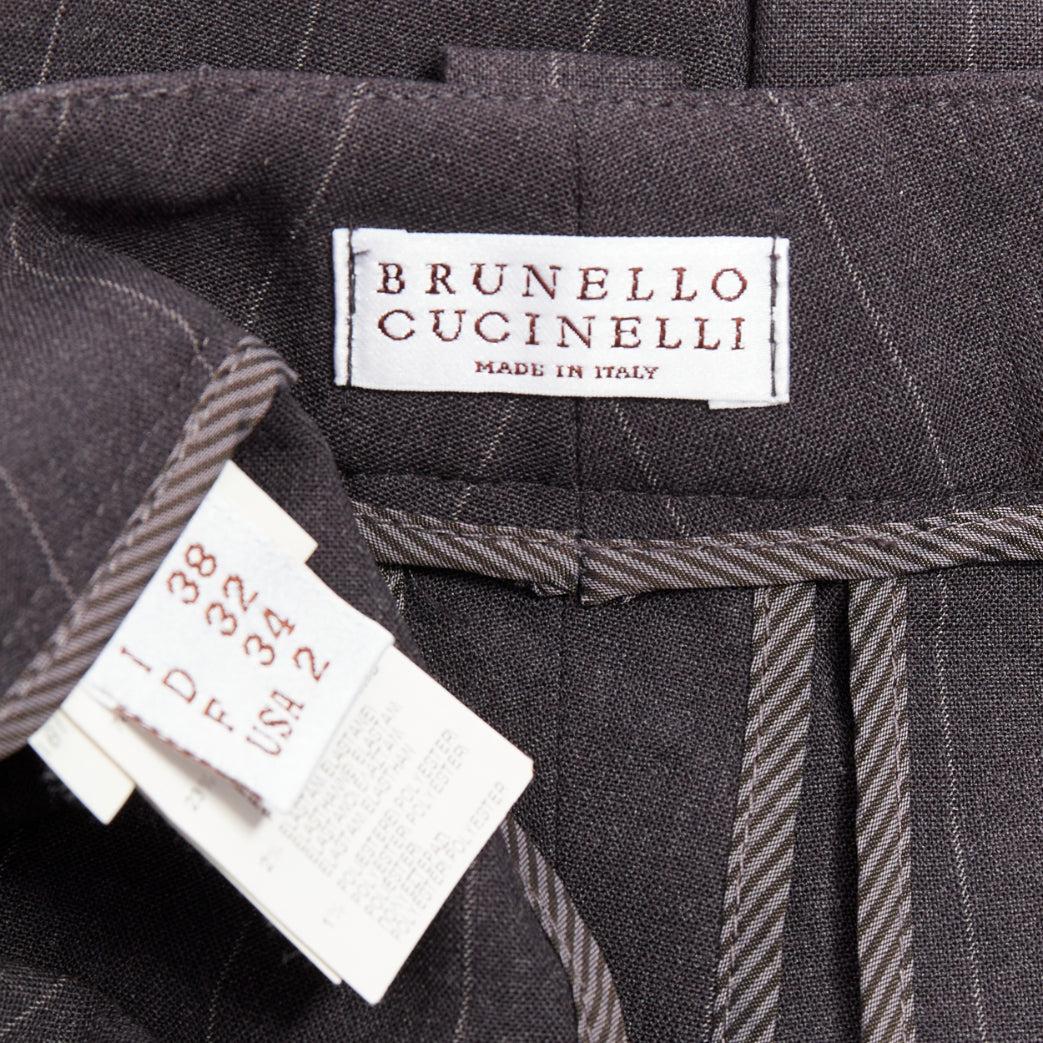 BRUNELLO CUCINELLI Graue Hose aus Schurwollmischung mit Nadelstreifen und Kapuze IT38 XS im Angebot 3