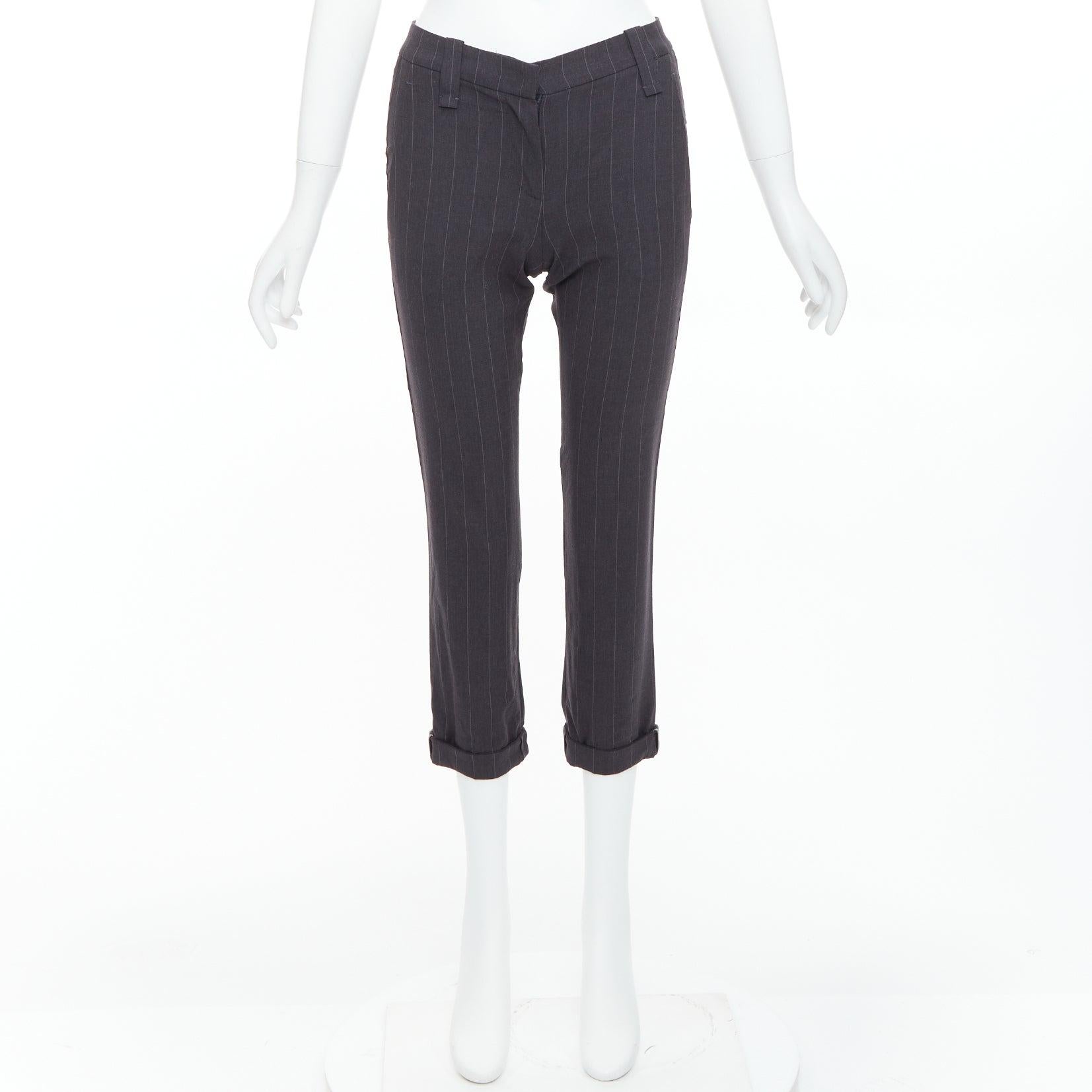 BRUNELLO CUCINELLI Graue Hose aus Schurwollmischung mit Nadelstreifen und Kapuze IT38 XS im Angebot 4