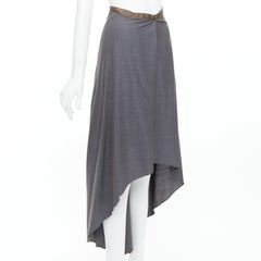 BRUNELLO CUCINELLI grey virgin wool drape high low skirt IT36 XXS