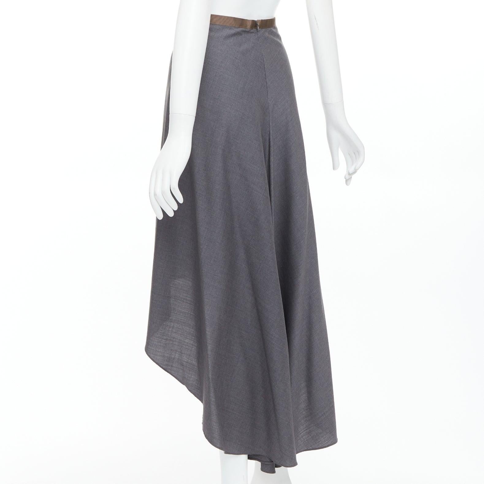BRUNELLO CUCINELLI falda drapeada de lana virgen gris IT36 XXS en venta 1