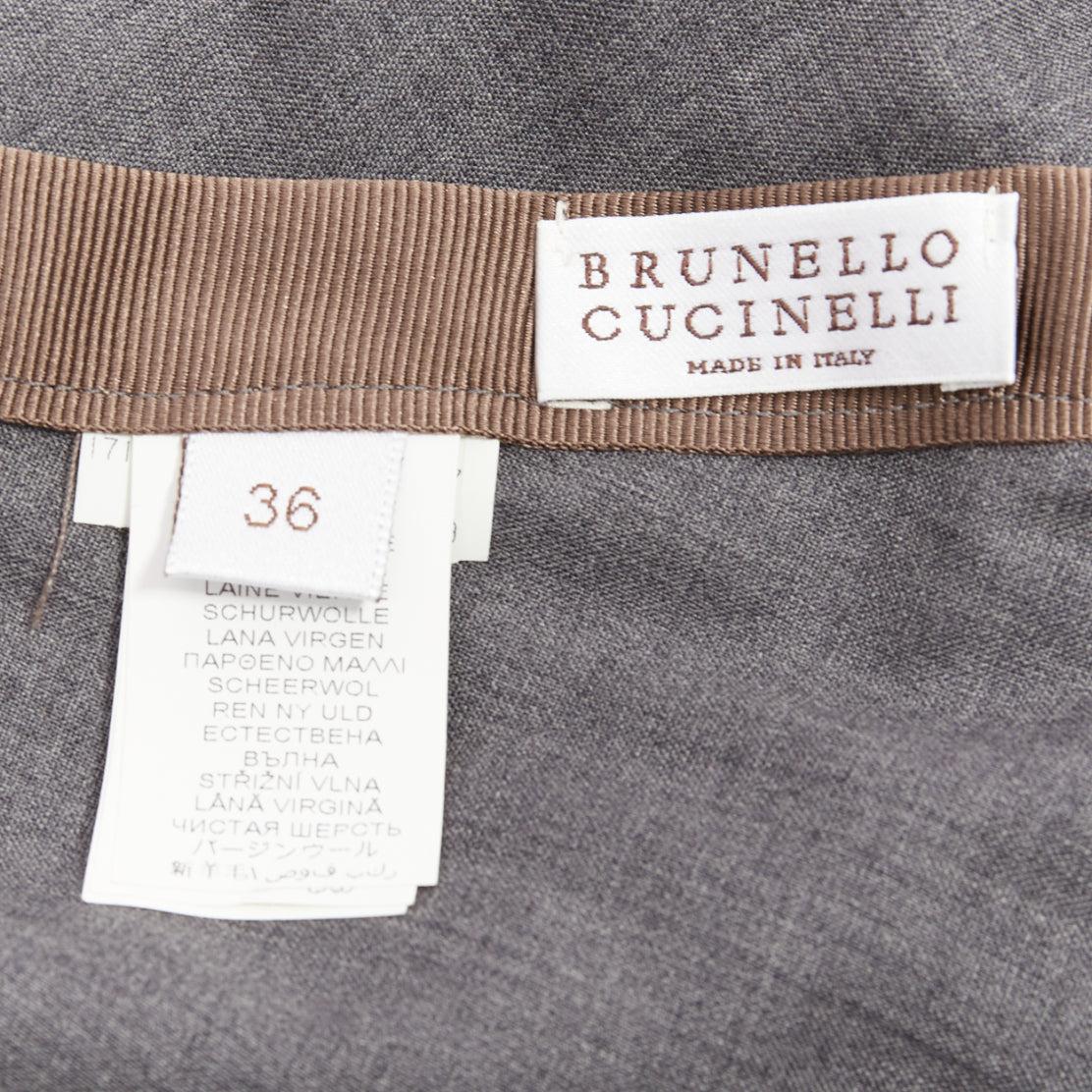 BRUNELLO CUCINELLI falda drapeada de lana virgen gris IT36 XXS en venta 3