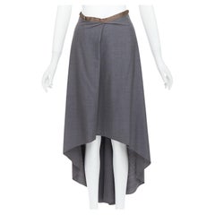 BRUNELLO CUCINELLI grey virgin wool drape high low skirt IT36 XXS