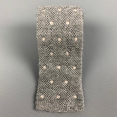 BRUNELLO CUCINELLI Grey White Polka Dot Cashmere Silk Tie