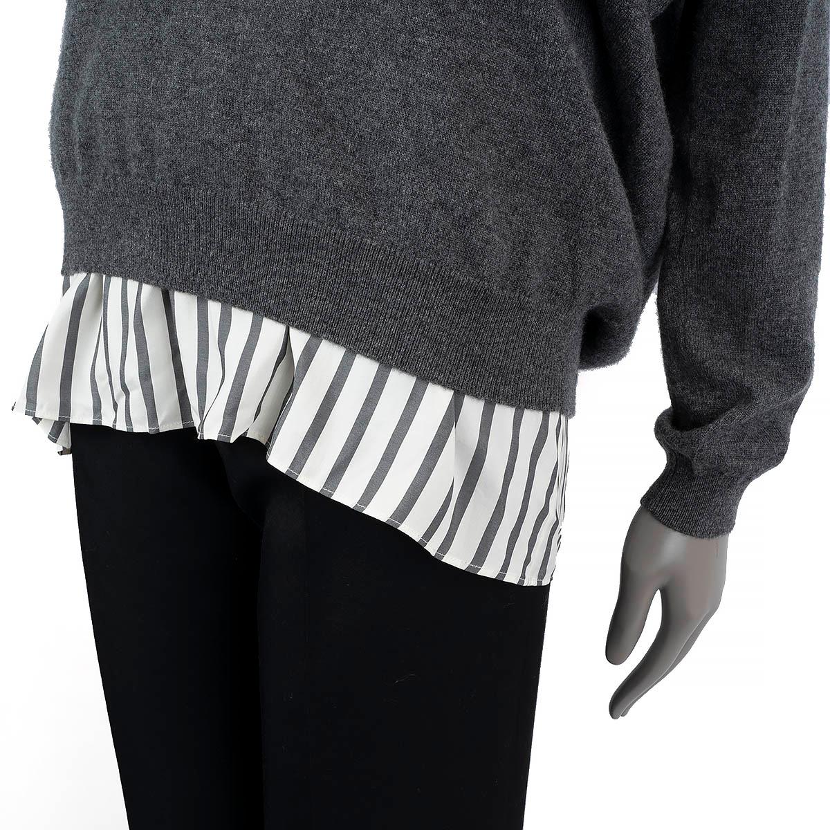 BRUNELLO CUCINELLI grey & white STRIPED BLOUSE & MONILI V-NECK Sweater XL For Sale 2