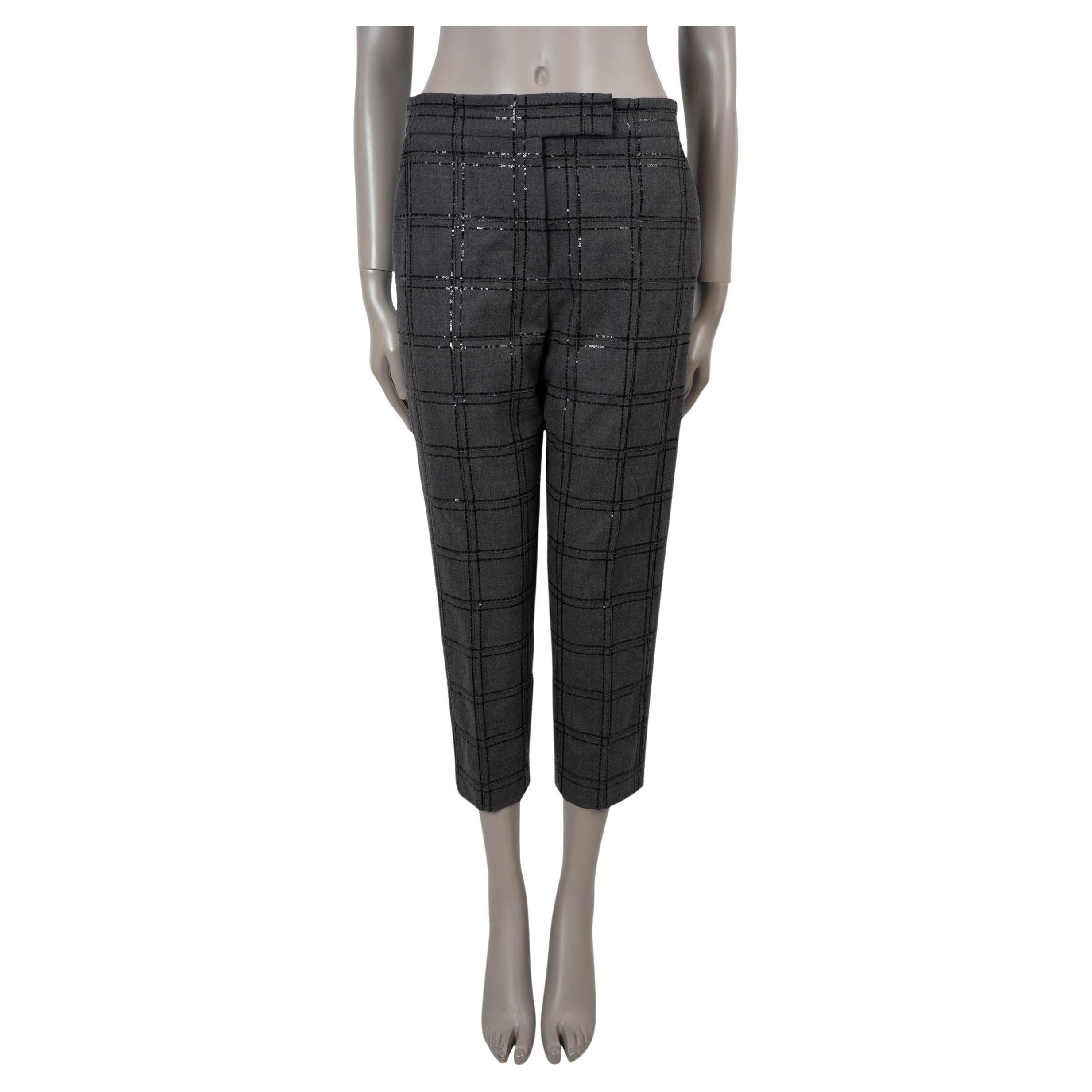 BRUNELLO CUCINELLI grey wool 2016 MICRO SEQUIN & MONILI FLANNEL Pants 40 S