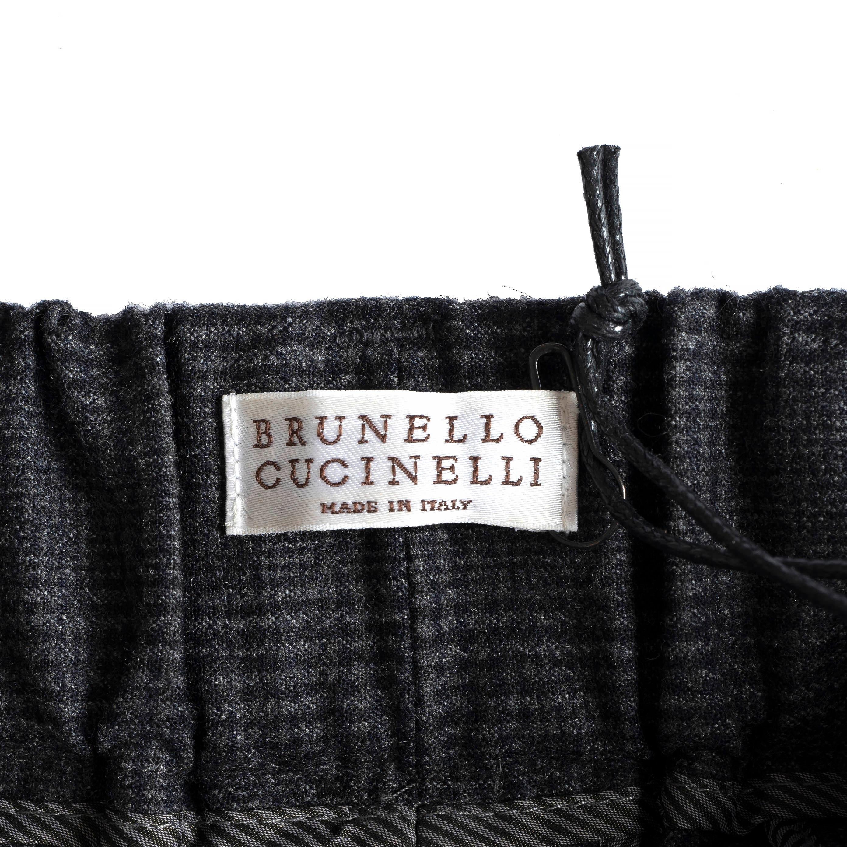BRUNELLO CUCINELLI grey wool CHECK Pants 46 XL For Sale 2