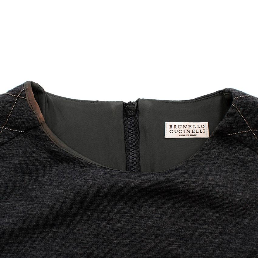 Black Brunello Cucinelli Grey Wool Jersey Short Sleeve Dress - Size S For Sale
