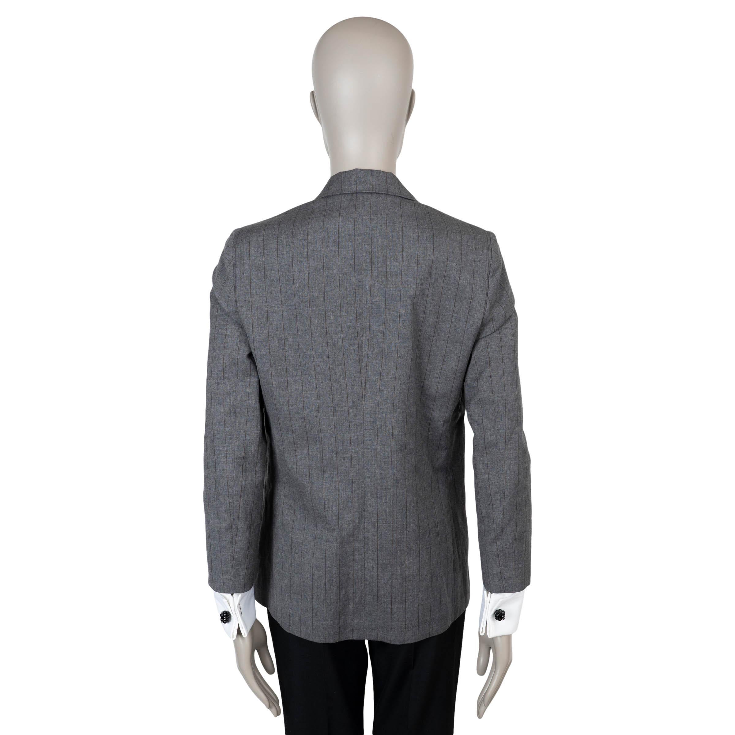 Nero Brunello Cucinelli giacca blazer 2016 PINSTRIPE in lana e lino grigio 42 M. in vendita